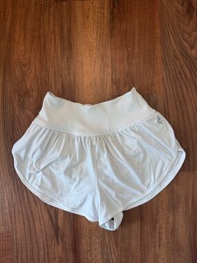 Free People White High-Rise Ribbed Waist Athletic Shorts